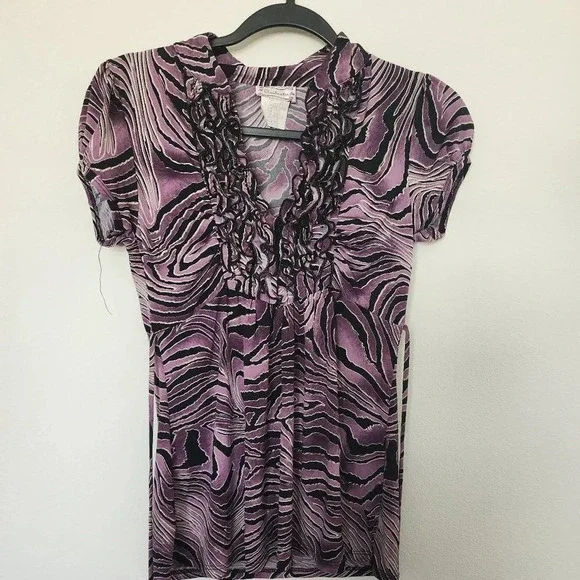 VINTAGE Y2K SOULMATES Purple Ruffled V-Neck Blouse Size Medium - Picture 2 of 8